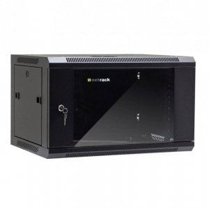 Szafa wisząca 19 cali Netrack, 6U/600x450mm – czarny, drzwi szklane, otwierane boki
