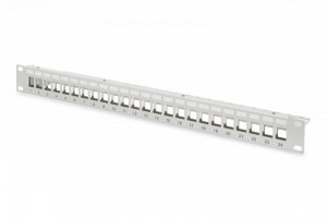 Digitus Patch panel 19 24 porty pod moduły Keystone, 1U, wspornik kablowy, szary (pusty)