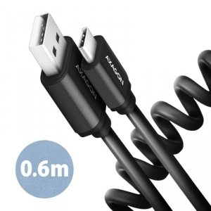 AXAGON BUCM-AM10TB Kabel Twister USB-C   USB-A, 0,6m, USB 2.0, 2.4A, ALU, PVC Czarny
