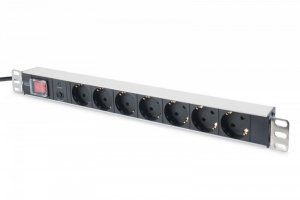 Digitus Listwa zasilająca PDU 19 cali Rack, 7x gniazdo schuko, 2.0m, 1x wtyk unischuko, 16A, wł./wył., zabezpieczenie przeciążeniowe, profil aluminiowy