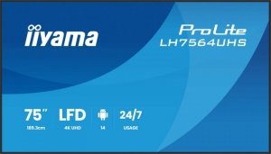IIYAMA Monitor wyświetlacz digital signage 75 cali LH7564UHS-B1AG, 
