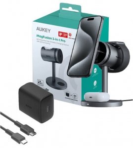 AUKEY LC-MC311A 3w1 Qi2 ładowarka bezprzewodowa MagSafe 15W chłodząca + ładowarka PD 30W