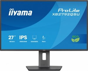 IIYAMA Monitor komputerowy  27 cali XB2792QSU-B1   IPS,QHD, HAS (150) PIVOT,              120Hz,HDMI,DP, 350cd,1500:1, cienkie ramki, 2xUSB 3.2, ErP B