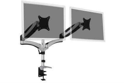 Ramię biurkowe podwójne z zaciskiem DIGITUS, regulowany, 2xLCD, max. 27 cali, max. 8kg, uchylno-obrotowe 360°