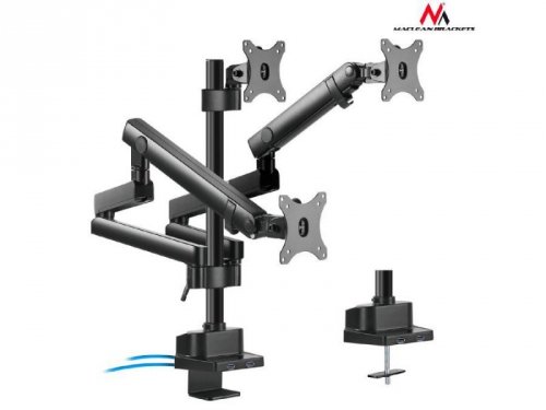 Uchwyt biurkowy na 3 monitory Maclean MC-811 17-27 cali 3x7kg vesa 75x75 oraz 100x100 2x USB 3.0