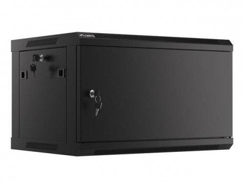 Szafa instalacyjna Rack wisząca 19 cali 6U 600x450 czarna drzwi metalowe Lanberg (flat pack)