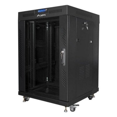 Szafa instalacyjna Rack stojąca 19 cali 15U 800x1000 Drzwi Szklane czarna Lanberg (flat pack) LCD
