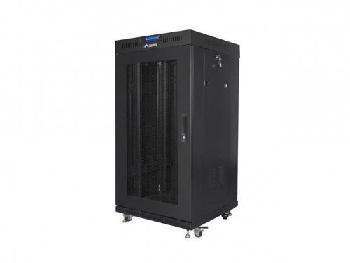 Szafa instalacyjna Rack stojąca 19 cali 22U 600x600 czarna drzwi perforowane LCD Lanberg (flat pack)