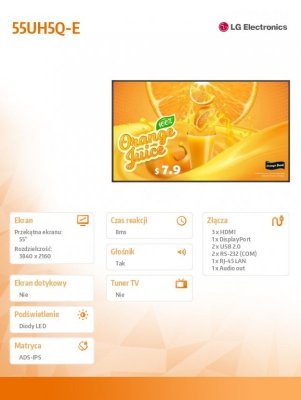 LG Electronics Monitor wielkoformatowy 55 cali  55UH5Q-E 500cd/m2 UHD 24/7