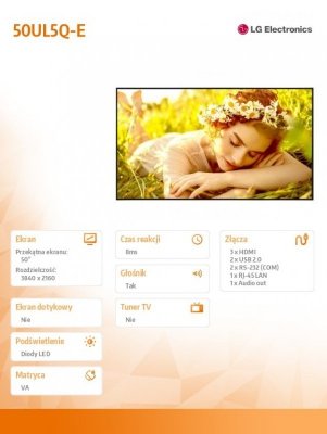 LG Electronics Monitor wielkoformatowy 50UL5Q-E 500cd/m2 UHD 24/7