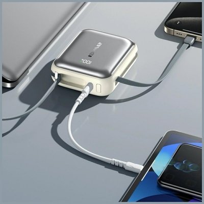 AWEI Powerbank C03 20000mAh 45W USB-A/USB-C + kable Lightning         USB-C - srebrny