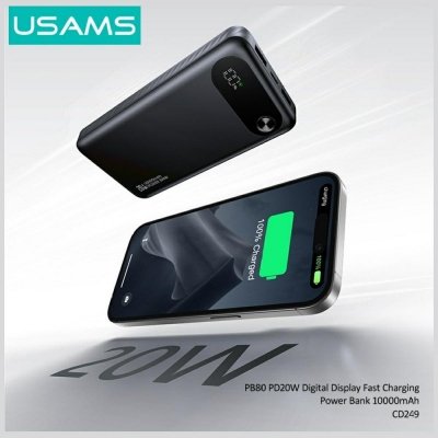 USAMS Powerbank PB80 10000mAh 20W PD 2xUSB-A + USB-C biały