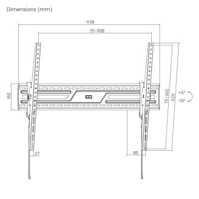 Gembird Uchwyt ścienny do telewizora (regulowany), 43-100 cali czarny
