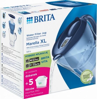 Brita Dzbanek filtrujący 3.5l Marella XL + 5 wkładów filtrujących MAXTRA PRO Pure Performance, niebieski
