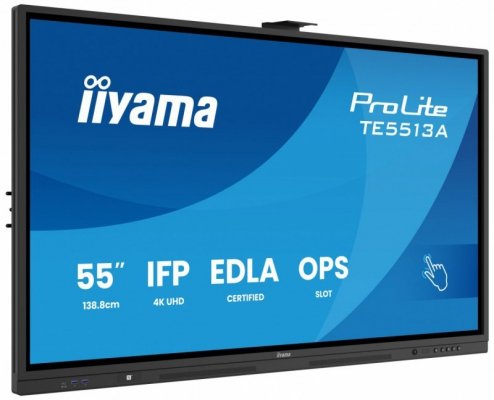 IIYAMA Monitor interaktywny 55 cali TE5513A-B2AG INFRARED,40pkt,IPS,4K,7H,500cd/m2,      WiFi,USB, ANDROID 14, Google EDLA,2x20W, UCHWYT ŚCIENNY
