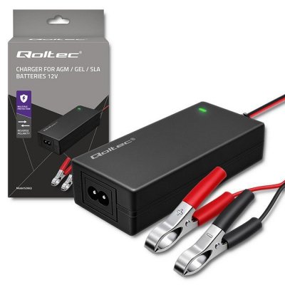 Qoltec Ładowarka do akumulatora AGM GEL STD | Prostownik 12V | 2A | 24W | LED | Kabel 1.8m