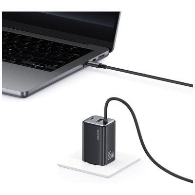 USAMS Ładowarka sieciowa JC Series CC266 65W GaN Fast Charger wbudowanykabel USB-C biała