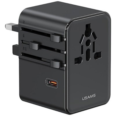USAMS Ładowarka Travel Adapter 70W US/AU/EU/UK 3xUSB-C 4w1 czarny