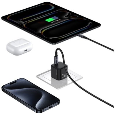 USAMS Ładowarka sieciowa JO Series CC260 20W USB-C + kabel USB-C/Lightning 1m biała