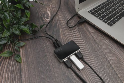 Digitus HUB/Koncentrator 4-portowy USB 2.0 HighSpeed, aktywny, czarno-srebrny