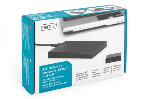 Digitus Obudowa zewnętrzna USB 3.0 na dysk SSD/HDD 2.5 cala SATA III, 9.5/7.5mm Aluminiowa