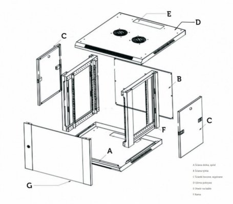 Extralink Szafka wisząca rack 9U 600x450 czarna szklane drzwi