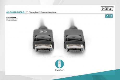 Digitus Kabel połączeniowy DisplayPort z zatrzaskami 1080p 60Hz FHD Typ DP/DP M/M czarny 5m