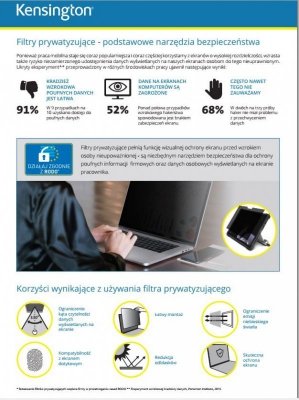 Kensington Filtr prywatyzujący 2-stronny, zdejmowany, do monitora 14.1 cala 16:9