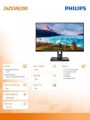 Philips Monitor komputerowy  242S1AE 23.8 IPS DVI HDMI DP Pivot