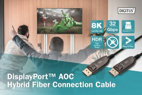 Digitus Kabel połączeniowy hybrydowy AOC DisplayPort 1.4 8K/60Hz UHD DP/DP M/M 15m Czarny