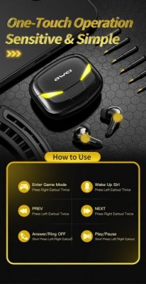 AWEI Słuchawki Bluetooth 5.0 T35 TWS + Stacja dokująca -Dla Graczy- czarne