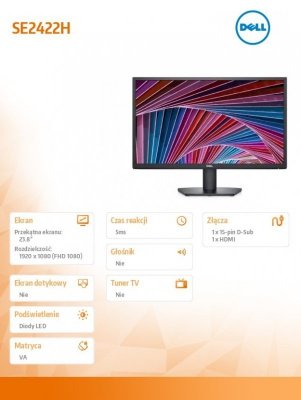 Dell Monitor SE2422H 23.8 LED 1920x1080/HDMI/VGA/3Y