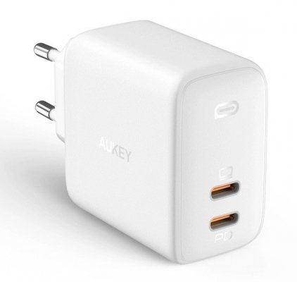 AUKEY Ładowarka sieciowa PA-B4 Omnia GaN 2xUSB C Power Delivery 3.0 65W 6A Biała