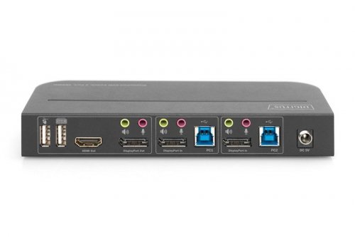 Digitus Przełącznik KVM 2 portowy DisplayPort do HDMI 2x1 4K 60Hz  2xUSB audio