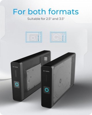 IcyBox Obudowa IB-382H-C31 2,5/3,5 HDD z wbudowanym HUB 1xUSB-C, 2xUSB -A,  12V2A