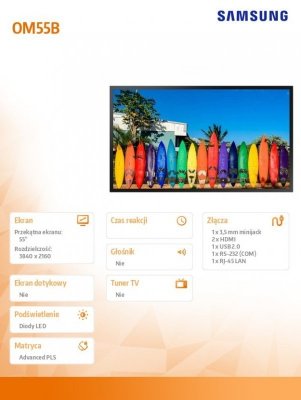 Samsung Monitor Digital Signage, wielkoformatowy 55 cali OM55B LH55OMBEBGBXEN