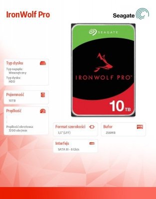 Seagate Dysk IronWolfPro 10TB 3.5&#039;&#039; 256MB ST10000NT001