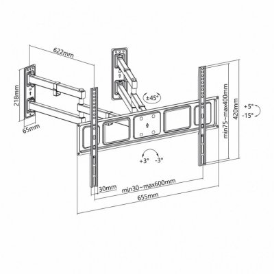 ART Uchwyt do TV LED/LCD 32-70 cali 45KG AR-85 regulca pion/poziom Narożny 622mm