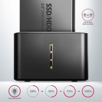 AXAGON MINI stacja dokująca ADSA-D25, USB 3.2 Gen 1 - 2x SATA 6G 2.5 cali SSD/HDD CLONE