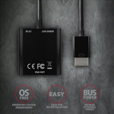 AXAGON Adapter FullHD, wyjście audio, micro USB złącze zasilania RVH-VGAN, HDMI -&gt; VGA