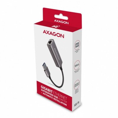 AXAGON Karta sieciowa Gigabit Ethernet adapter ADE-TR, USB-A 3.2 Gen 1, instalacja automatyczna, metal, titan grey