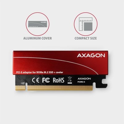 AXAGON Adapter wewnętrzny PCEM2-S, PCIe x16 M.2 NVMe M-key slot aluminiowa osłona