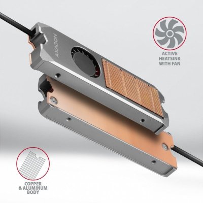 AXAGON Miedziany radiator z wentylatorem do dwustronnych dysków M.2 SSD CLR-M2FAN, wysokość 13cm