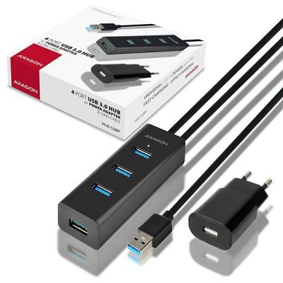 AXAGON HUB 4-portowy HUE-S2BP USB 3.2 Gen 1 charging hub 1.2m   kabel, AC adapter