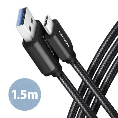 AXAGON Kabel BUCM3-AM15AB USB-C  USB-A, 1.5m, USB 3.2 Gen 1 3A, ALU, oplot, czarny