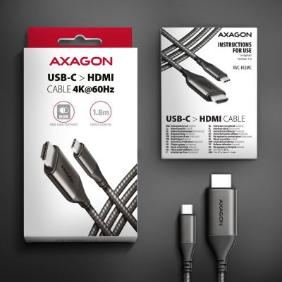 AXAGON Adapter RVC-HI2MC USB-C -&gt; HDMI 2.0 4K/60Hz Aluminum, 1.8m kabel