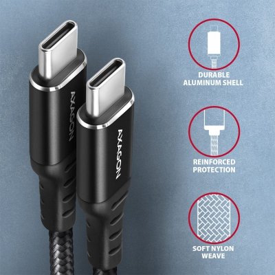 AXAGON Kabel BUCM-CM10AB USB-C  USB-C 2.0, 1m, PD 60W, 3A, ALU, oplot Czarny