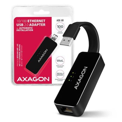 AXAGON ADE-XR Karta sieciowa Fast Ethernet adapter, USB2.0, instalacja automatyczna