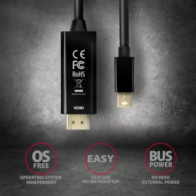 AXAGON Konwerter/kabel aktywny RVDM-HI14C2  Mini DP &gt; HDMI 1.4 kabel 1.8m4K/30Hz