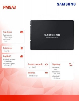Samsung Dysk SSD PM9A3 U.2DCT 3840GB MZQL23T8HCLS-00W07 NVMe